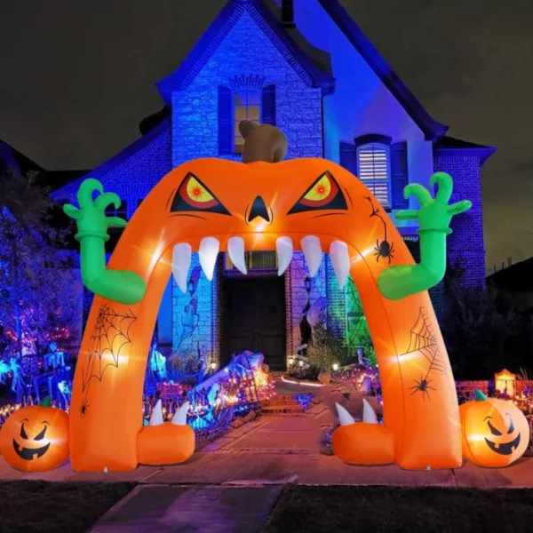 13FT x 10FT Halloween Inflatable Lighted Pumpkin Archway Waterproof   with Built-in LED, Giant Jack-O-Lantern Blow Up Yard Lawn Decor