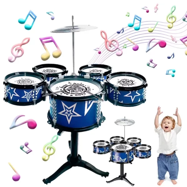5 Piece Kids Jazz Drum Set For Toddlers, Musical Instrument Toy With Lights And Sounds, Ideal Boys Gift Ages 1-3 3-5