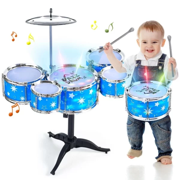 Toddler Drum Set With 5 Jazz Drums And Lights, Musical Instrument Toy For Kids, Boys Birthday Gift Ages 1-3 3-5 Years Old