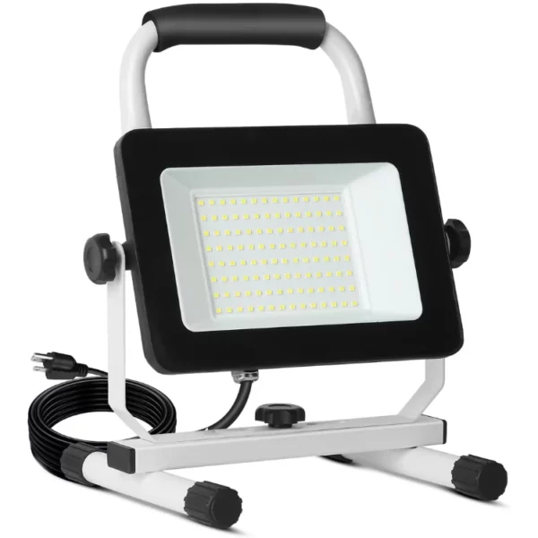 6000 Lumen LED Work Light With Stand 60W Waterproof Flood Light Adjustable Brightness Super Bright Portable Job Site Work Light