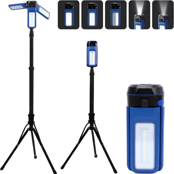 Rechargeable 12000mAh Camping Light With Adjustable Stand Cordless Work Light With 3 LED Lamp Heads 2200 Lumens Magnetic Emergency Flashlight