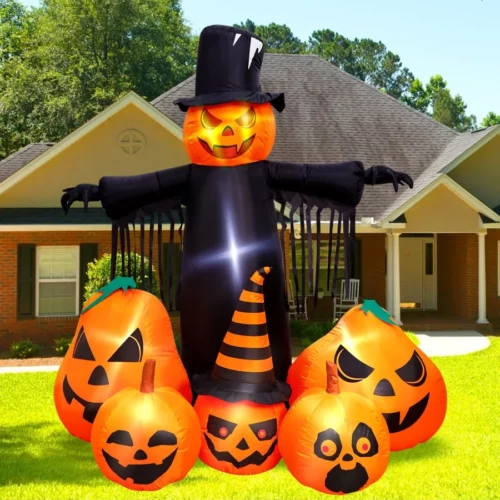 Max Fun 7FT Halloween Inflatables Pumpkin Decorations with LED Build in Halloween Yard Decoration Bl 03