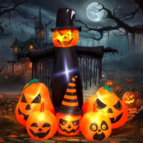 Max Fun 7FT Halloween Inflatables Pumpkin Decorations with LED Build in Halloween Yard Decoration Bl 07