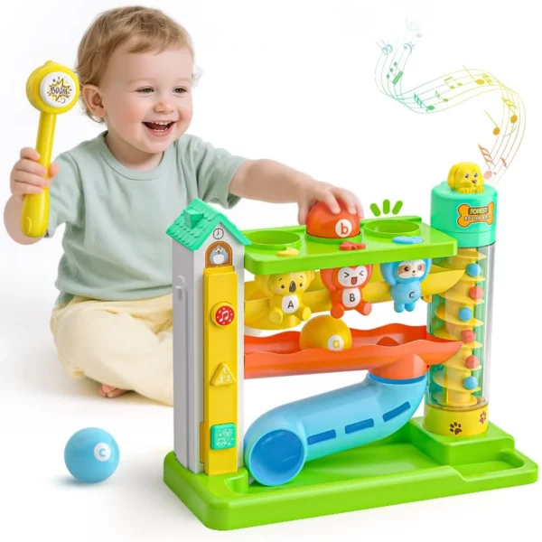 Musical Toys for 1 Year Old Boy Girl, Bilingual Educational Ball Drop Toy with Music Light, First Birthday Gift for Toddlers 1-2