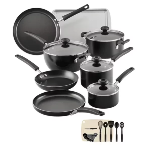 24Pcs Nonstick Cookware Set With Griddle Pan And Cooking Tools Easy Clean Dishwasher Safe Black