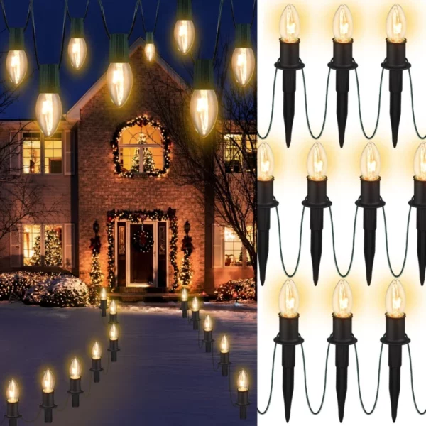 C9 Warm Christmas Pathway Lights Outdoor, 20 LED 24.2FT Waterproof Yard Walkway Driveway Decorations