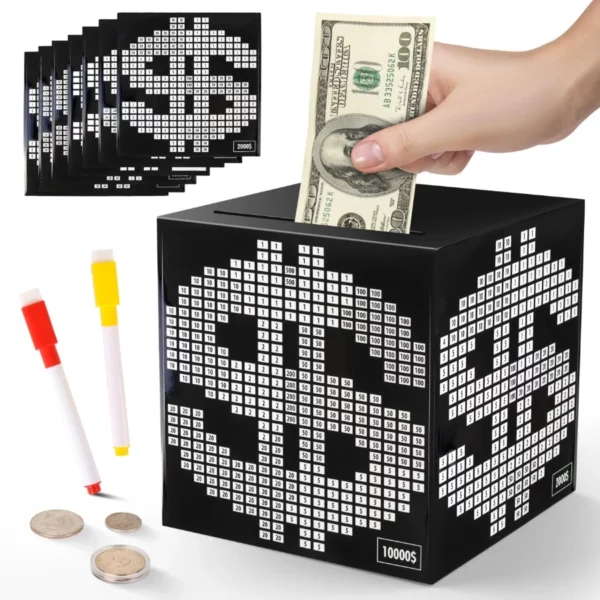 Primo Lines Piggy Bank For Adults, Unbreakable Metal 10K Savings Challenge Box With Counter For Cash Goals