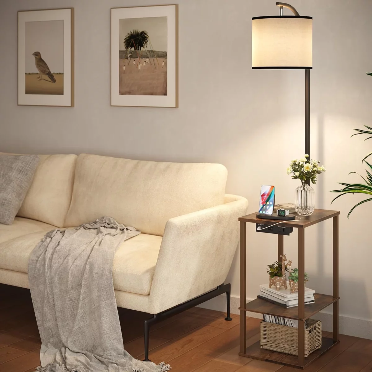 SUNMORY Floor Lamp with Table End Table for Living Room with Lamp Shelves Side Table with Charging 02