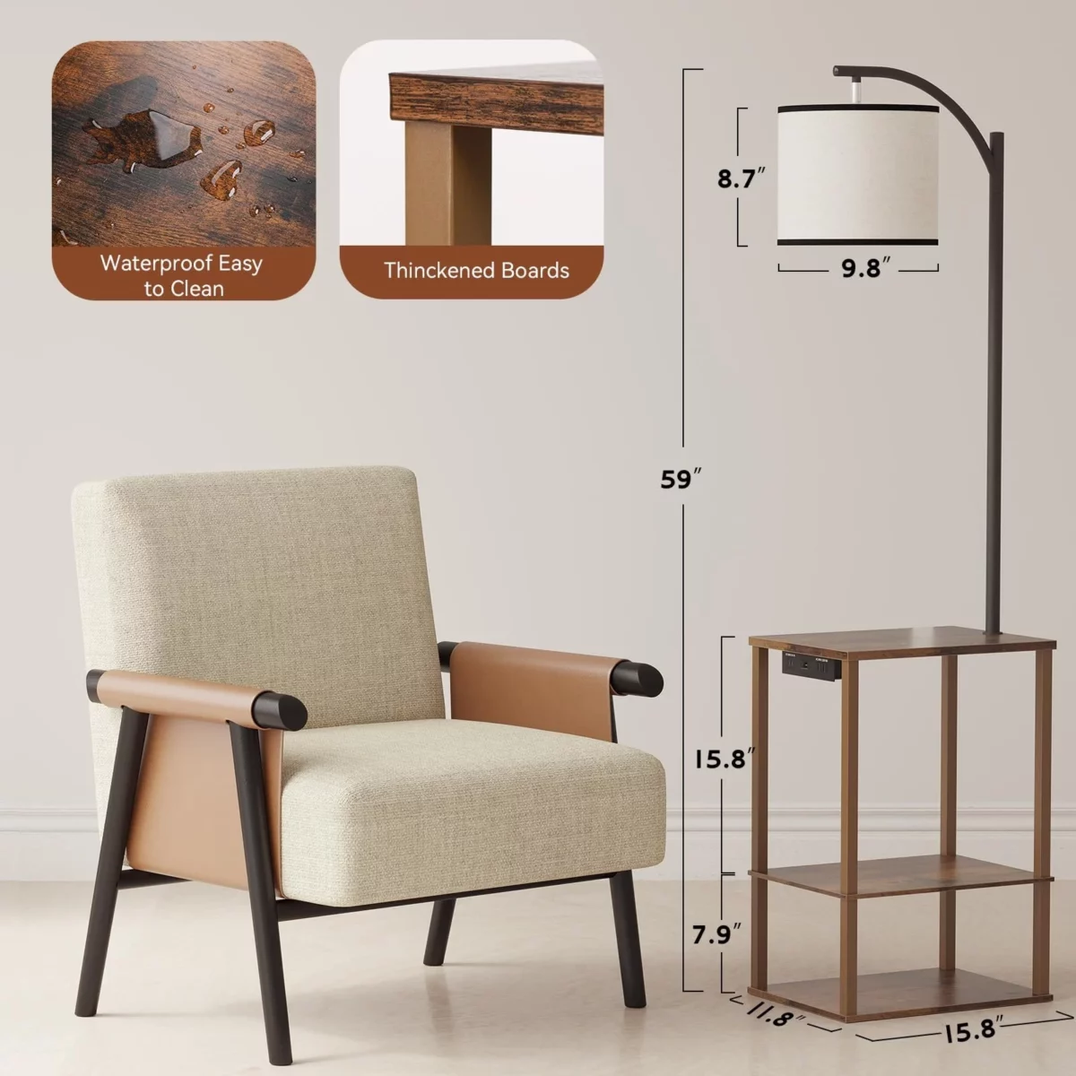 SUNMORY Floor Lamp with Table End Table for Living Room with Lamp Shelves Side Table with Charging 03