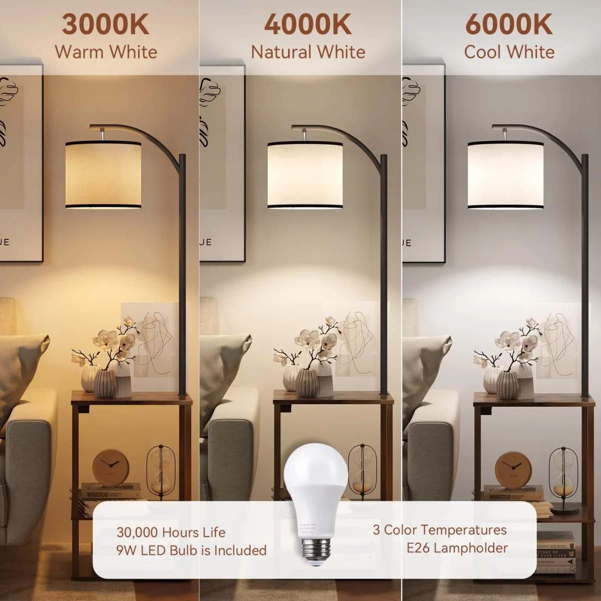 SUNMORY Floor Lamp with Table End Table for Living Room with Lamp Shelves Side Table with Charging 05