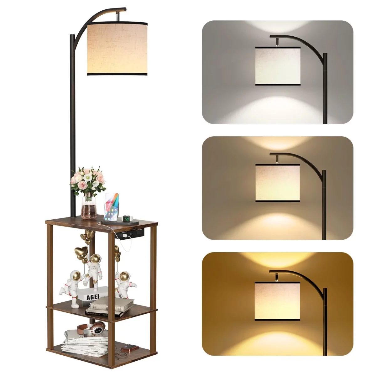 SUNMORY Floor Lamp with Table End Table for Living Room with Lamp Shelves Side Table with Charging 07