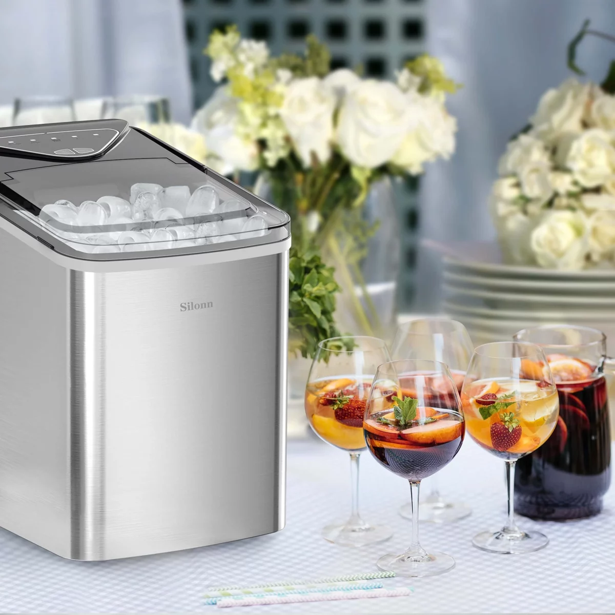 Silonn Ice Makers Countertop 9 Cubes Ready in 6 Mins 26lbs in 24Hrs Self Cleaning Ice Machine wit 02