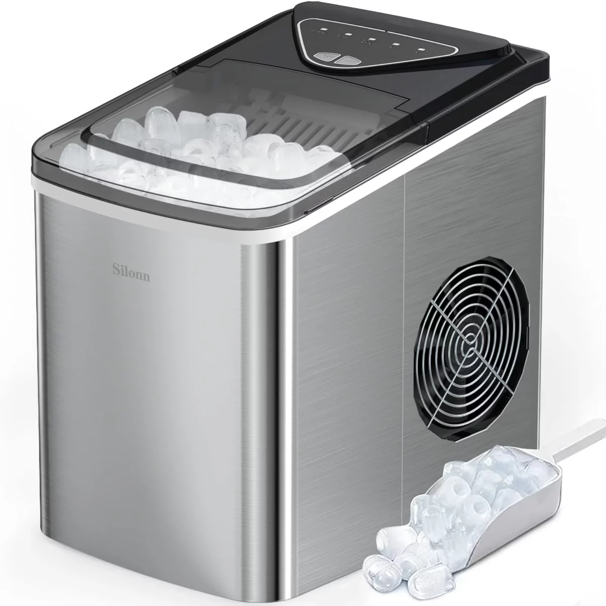 Silonn Ice Makers Countertop 9 Cubes Ready in 6 Mins 26lbs in 24Hrs Self Cleaning Ice Machine wit 07