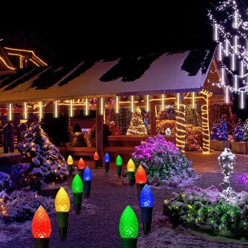 Solar Christmas Pathway Lights 20 LED C9 String Lights with 20 Stakes 23FT Solar Powered Multicolo 08