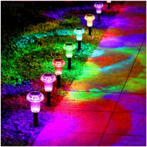 Solar Lights Outdoor Pathway Waterproof 8 Pack Color Changing LED Acrylic Mushroom Decorative Garden 01