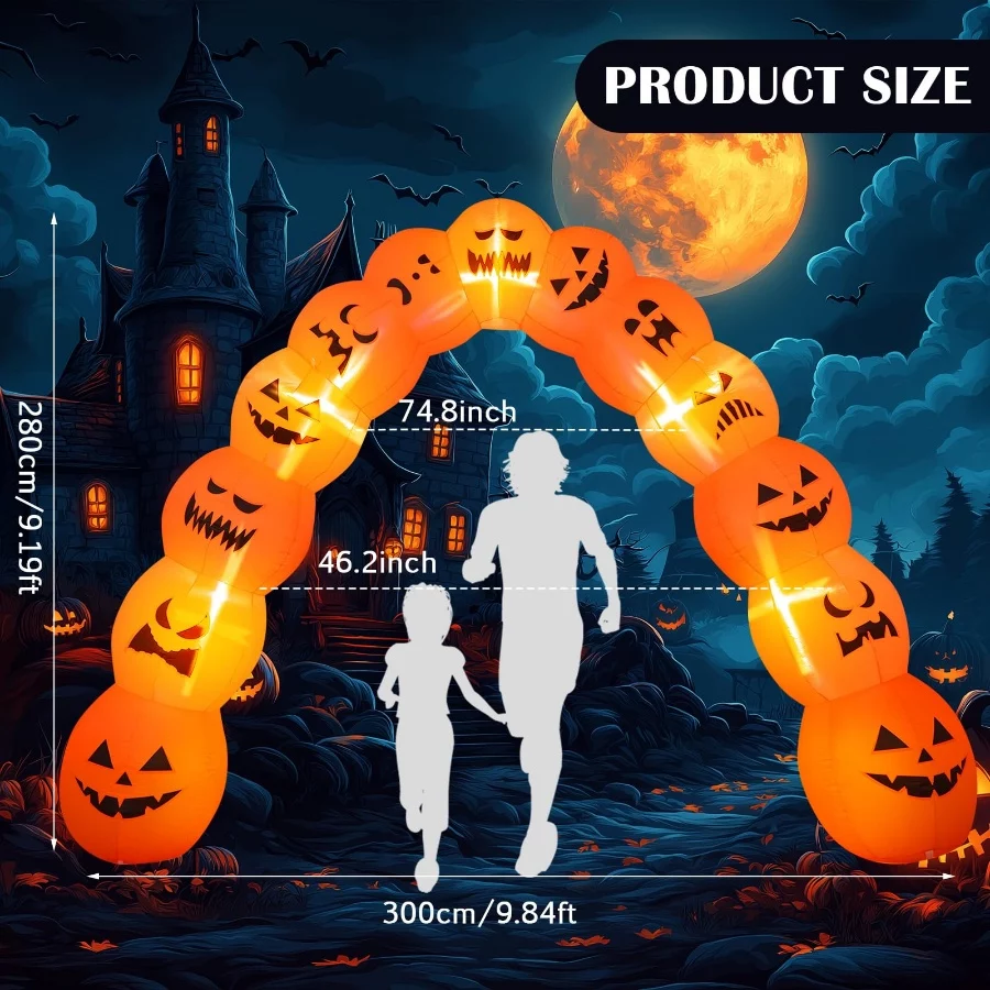 Soulchen 10 ft Giant Halloween Inflatable Jack O Pumpkin Archway Decoration LED Light up Giant Blow 02