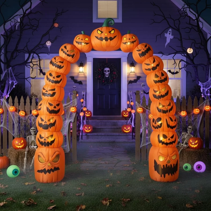 Soulchen 10 ft Giant Halloween Inflatable Jack O Pumpkin Archway Decoration LED Light up Giant Blow 08