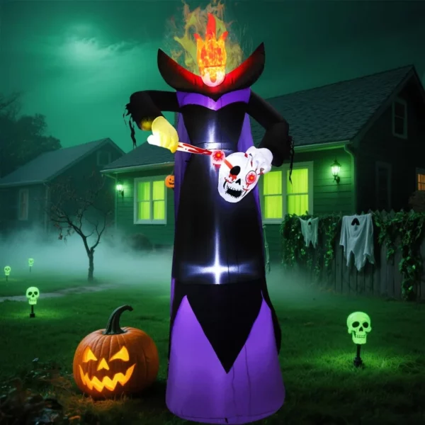 10FT Halloween Inflatable Headless Grim Reaper with Flame LED Lights Waterproof   Blow Up Skull Eyeball Yard Lawn Holiday Decor