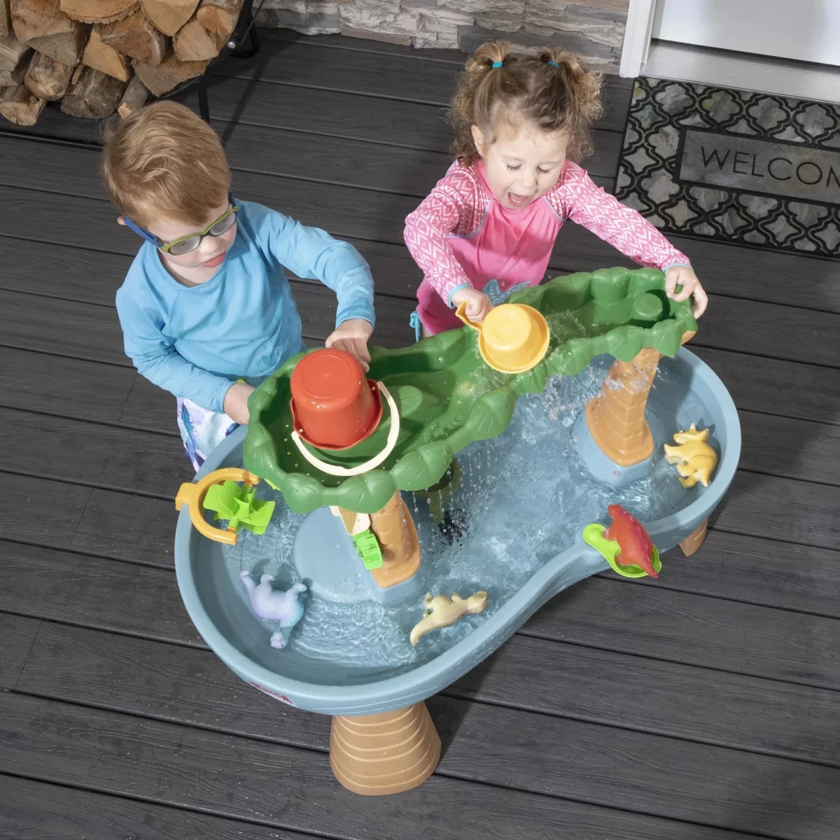 Step2 Dino Showers Multi color Plastic Water Table for Toddlers with 13 Piece Playset 03