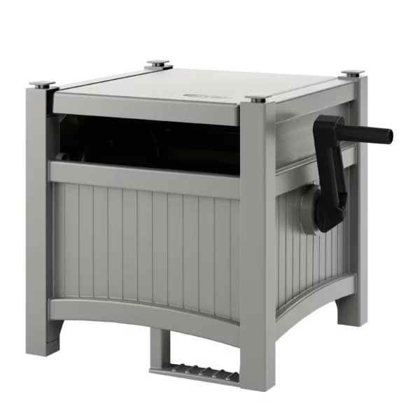 Suncast 100 Feet Garden Hose Hideaway Storage Reel Box, Cyberspace Grey – Resin Outdoor Container, Standard Vinyl Water Line