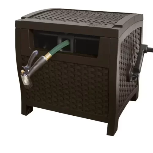 Suncast 175 Foot Slide Trak Outdoor Garden Resin Water Hose Reel Hose Hideaway Mocha Brown 06
