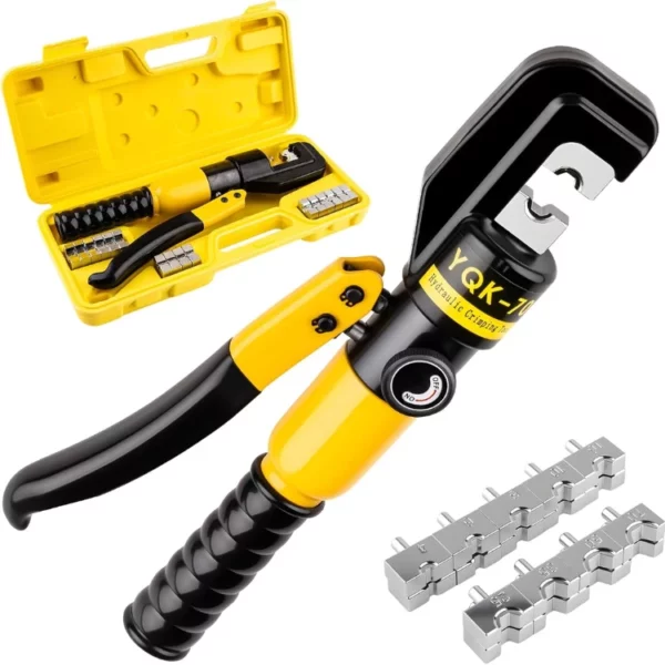 Hydraulic Crimping Tool With 9 Pairs Of Dies, 12 To 2/0 Awg, Hydraulic Wire Battery Cable Lug Terminal Crimper, Electrical Cables 180° Rotatable Head