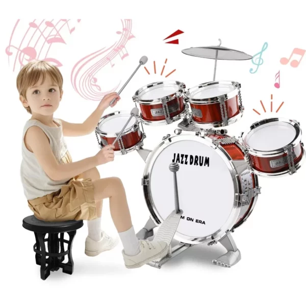 Kids Drum Set For Toddlers With 5 Jazz Drum Kit, Musical Instruments Toy With Lights, Perfect Boys Gifts Age 1-3 3-5