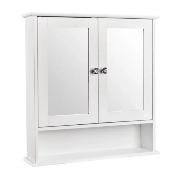 Wall Mounted Bathroom Mirror Cabinet Wooden Gray Cabinet with Shelf Corner Storage for Medicine, Towels