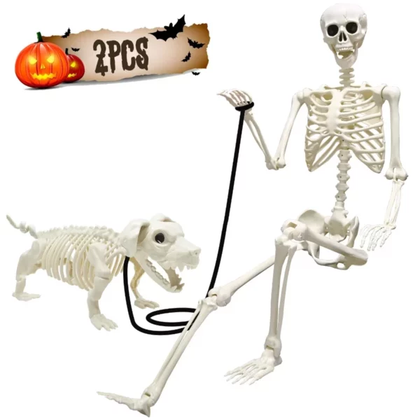 5.4FT Halloween Skeletons, Full Size Skeleton with Skeleton Dog, Plastic Life Size Human for Graveyard Haunted House Party Decoration