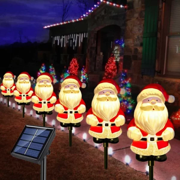 6-Pack Solar Christmas Garden Stake Lights, Outdoor Waterproof Santa Claus Pathway Lights with 8 Modes