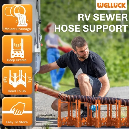 WELLUCK RV Sewer Hose Support 10FT Blaze Orange RV Sewer Support with Adjustable Height Design Sec 02