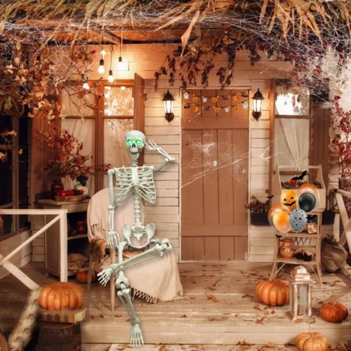 WODMAZ 5.4Ft Halloween Skeleton Full Size Posable Skeleton with Glowing Eyes Creepy Sound Full Bod 07