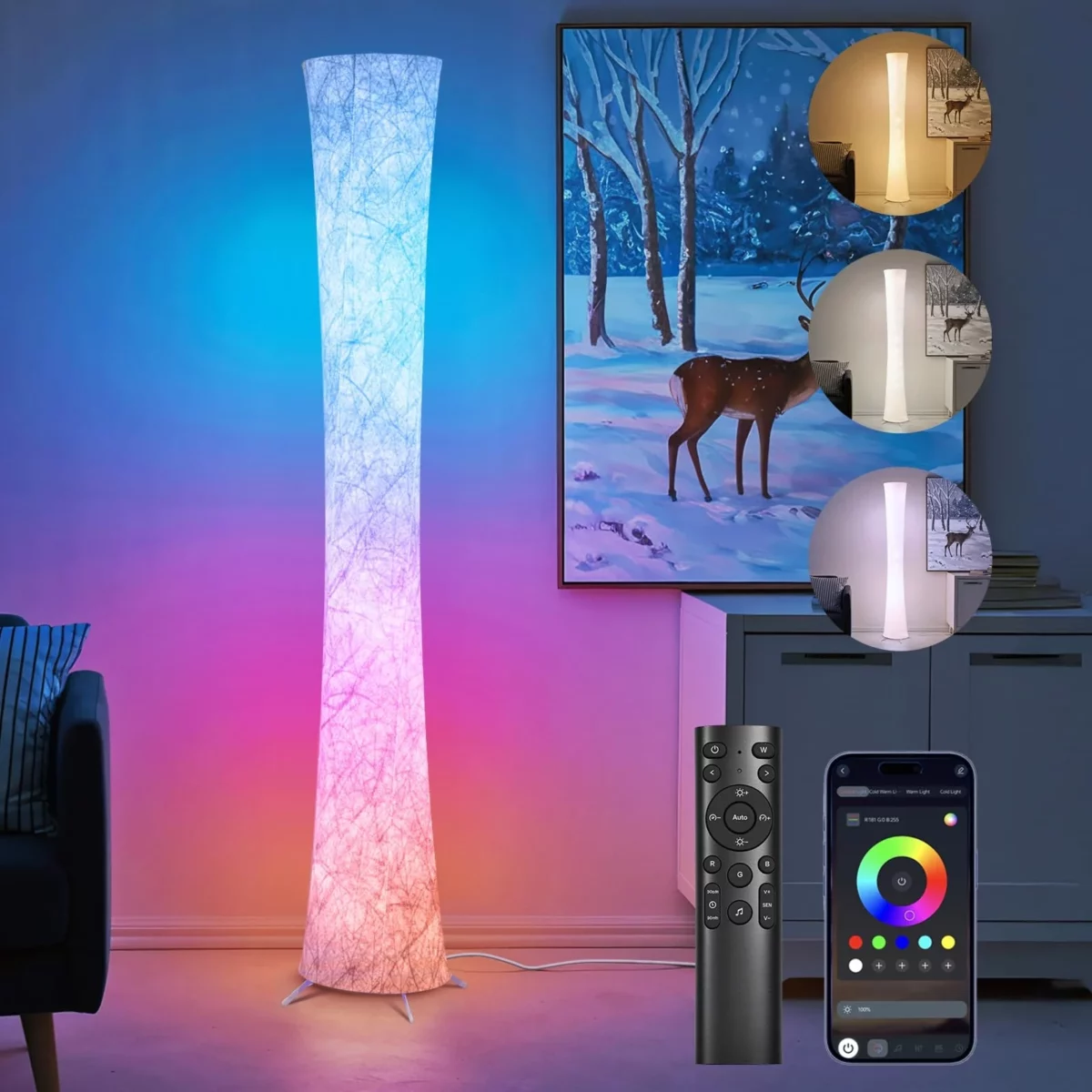 WORLD WIN Floor Lamp 61 Smart RGB LED Corner Lamp with Music Sync and 16 Million DIY Colors 3 Co 01