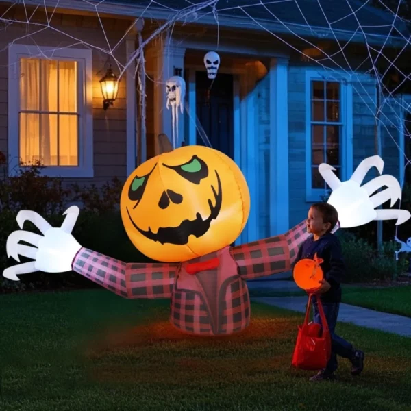 7FT Halloween Inflatable Giant Pumpkin Ghost with LED Lights, Blow Up Outdoor Yard Porch Lawn Garden Decor