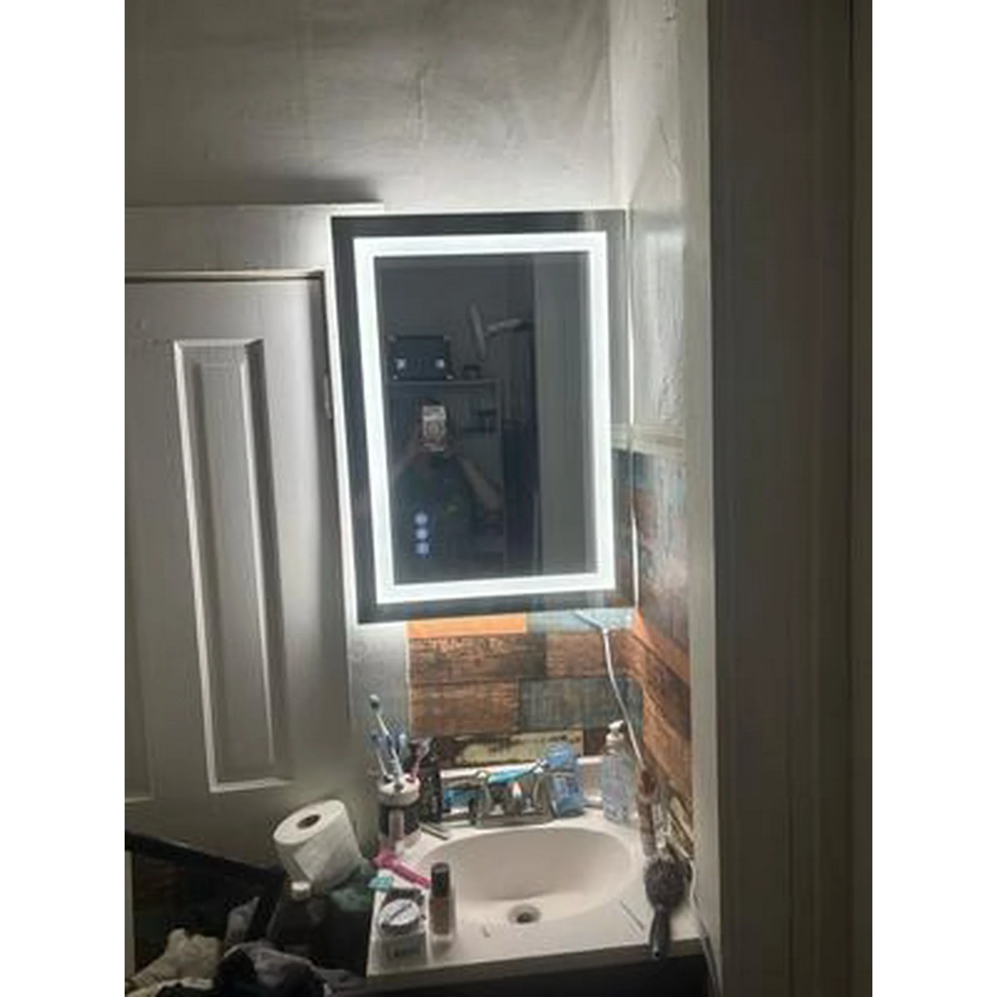 Click to view full screen LED Vanity Mirror for Bathroom 24x32 Inch, Wall Mounted Backlit Mirror with Demister, Fogless, 3 Color Lighting photo review