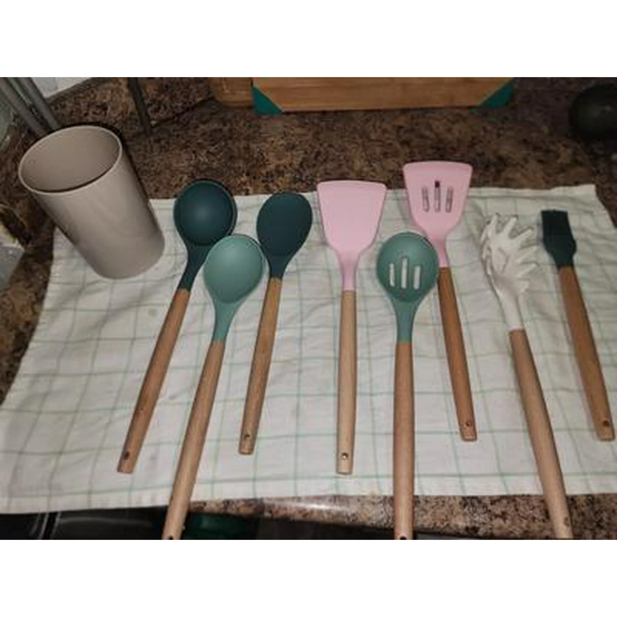 Click to view full screen 24Pcs Silicone Cooking Utensils Set With Holder Spatula Set Measuring Cups And Spoons With Stainless Steel Handle Kitchen Gadget photo review