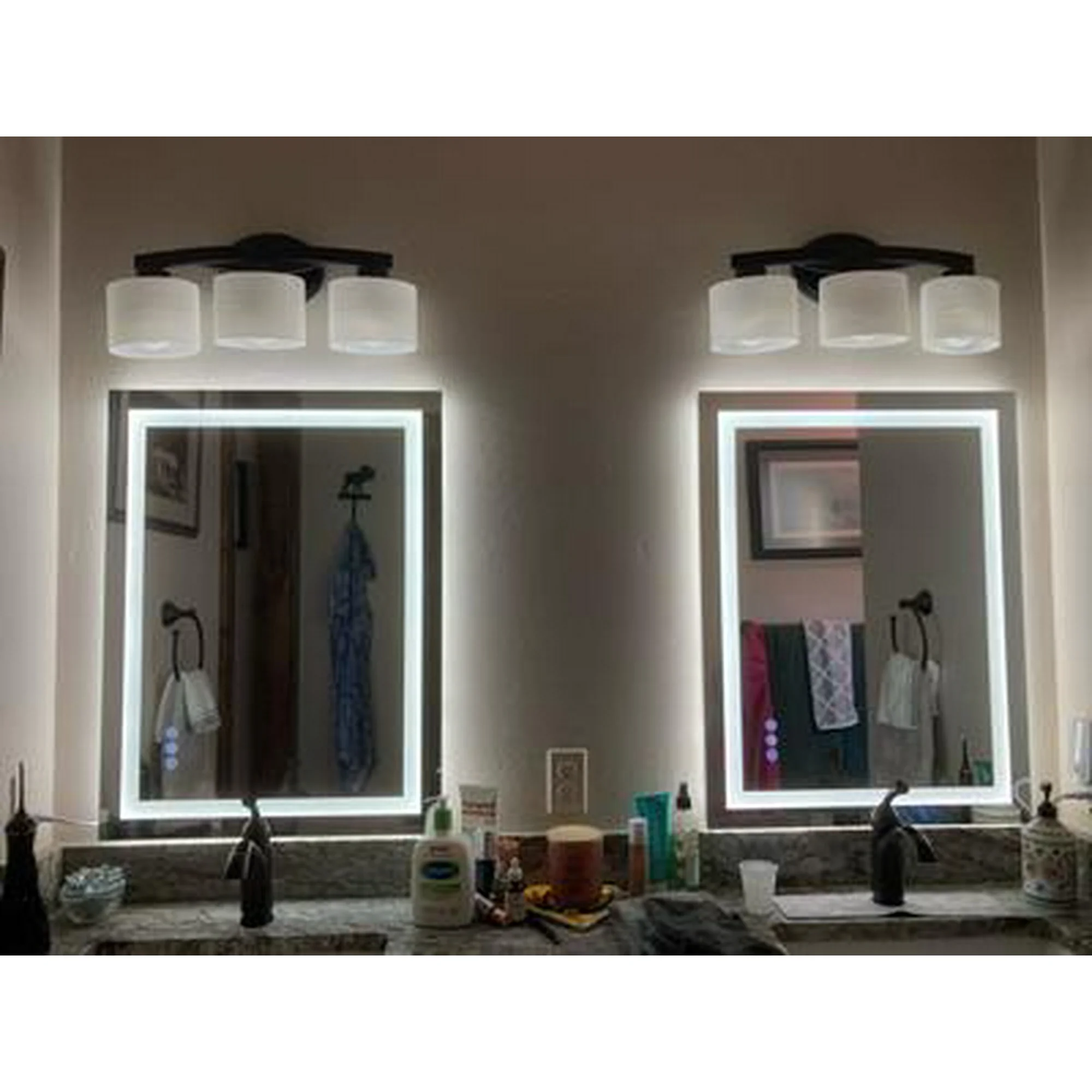Click to view full screen LED Vanity Mirror for Bathroom 24x32 Inch, Wall Mounted Backlit Mirror with Demister, Fogless, 3 Color Lighting photo review