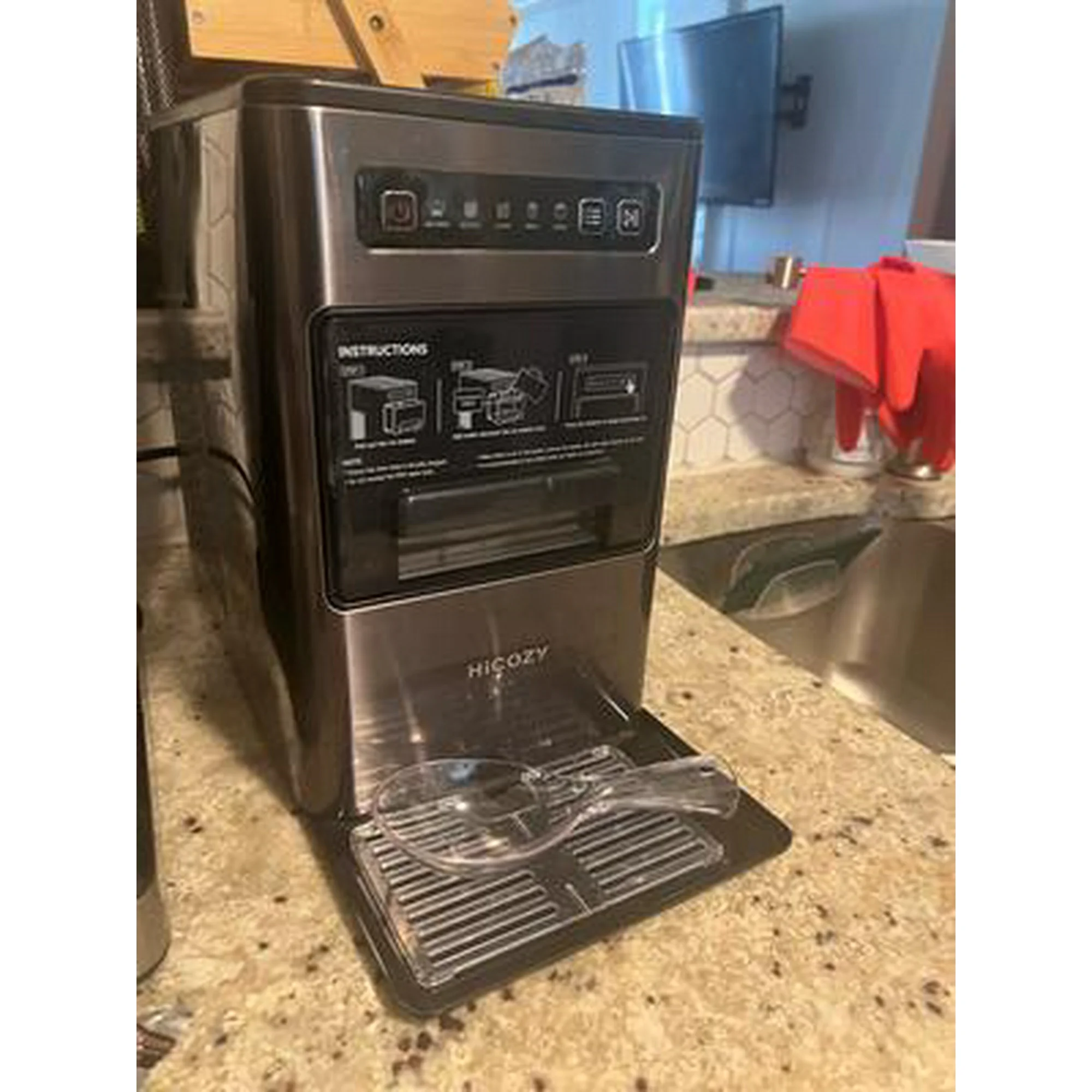 Click to view full screen Portable Countertop Ice Maker, 9 Cubes In 6 Mins, 26Lbs Daily, Self-Cleaning, 2 Ice Sizes, With Scoop & Basket, Stainless Steel. photo review