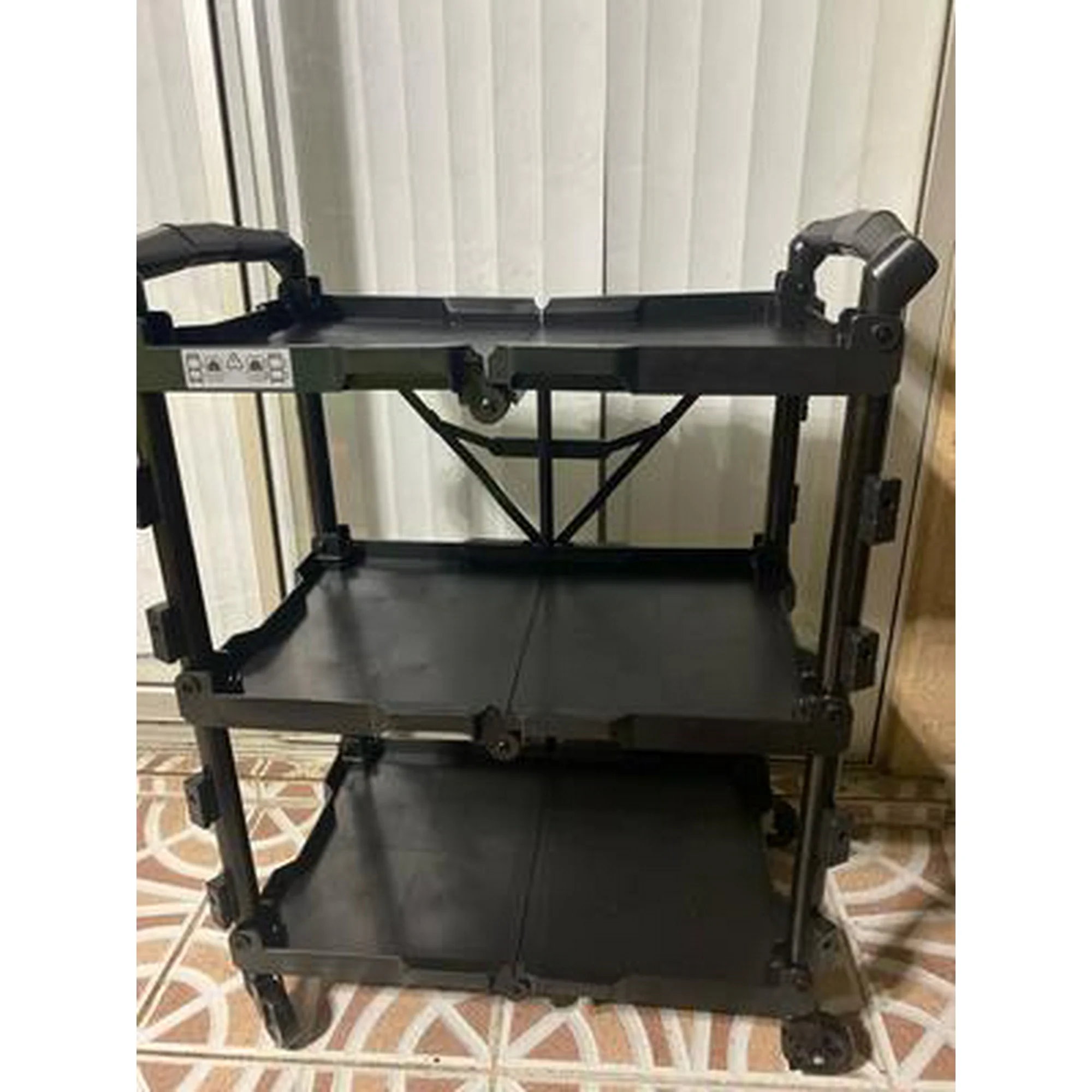 Click to view full screen Folding Utility Cart Portable Collapsible Service 3 Shelf Heavy Duty Tool Cart With Wheels For Office Warehouse Home photo review