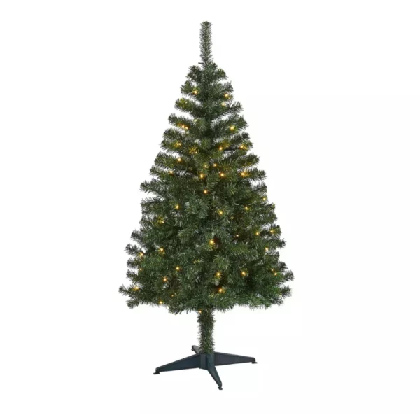 Nearly Natural 4-ft. Northern Tip Pine Pre-Lit Artificial Christmas Tree – 100 Clear LED Lights, 250 Tips, Indoor Use