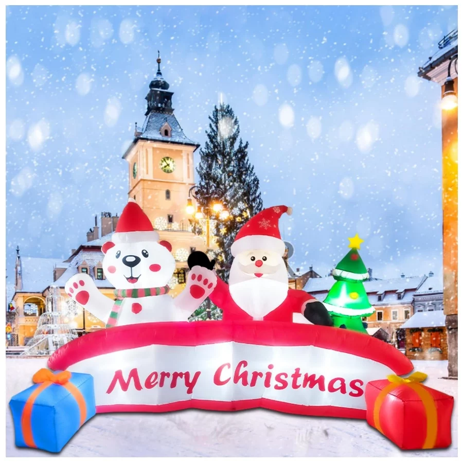 10 FT Inflatable Merry Christmas Banner Sign with Santa Claus Polar Bear Christmas Tree, Outdoor Inf - 07 10 FT Inflatable Merry Christmas Banner Sign with Santa Claus Polar Bear Christmas Tree Outdoor Inf 07