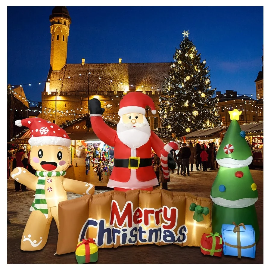 10 FT Inflatables Merry Christmas Sign with Santa, Gingerbread Man & Christmas Tree, Blow Ups Inflat - 07 10 FT Inflatables Merry Christmas Sign with Santa Gingerbread Man Christmas Tree Blow Ups Inflat 07