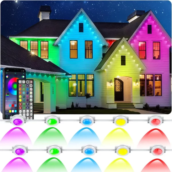Smart RGB Outdoor Lights 100FT – Waterproof LED Eave Lighting, APP Remote Control, DIY Scenes for Christmas & Party Decor
