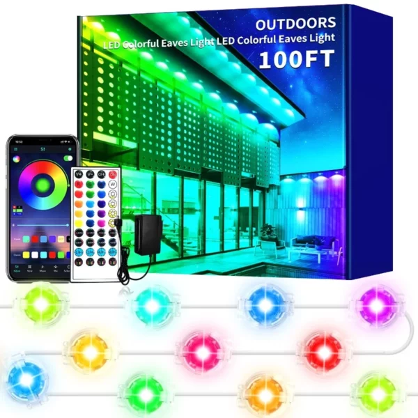 Smart RGB Permanent Outdoor Lights 100FT – Waterproof Eaves LED with APP/Remote Control, Music Sync for Roof & Parties