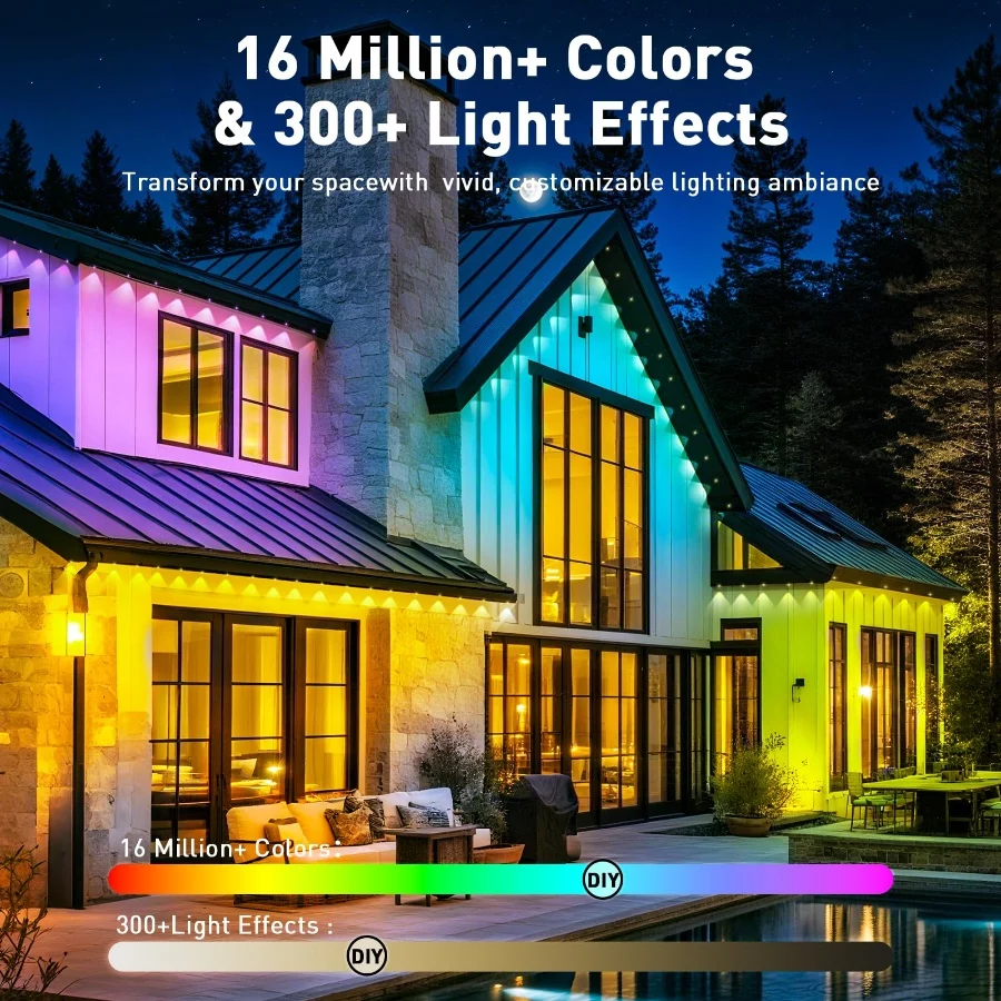 100FT Permanent Outdoor Lights Waterproof, Smart RGB Eaves Lights with AppRemote Control, DIY Scene - 02 100FT Permanent Outdoor Lights Waterproof Smart RGB Eaves Lights with AppRemote Control DIY Scene 02
