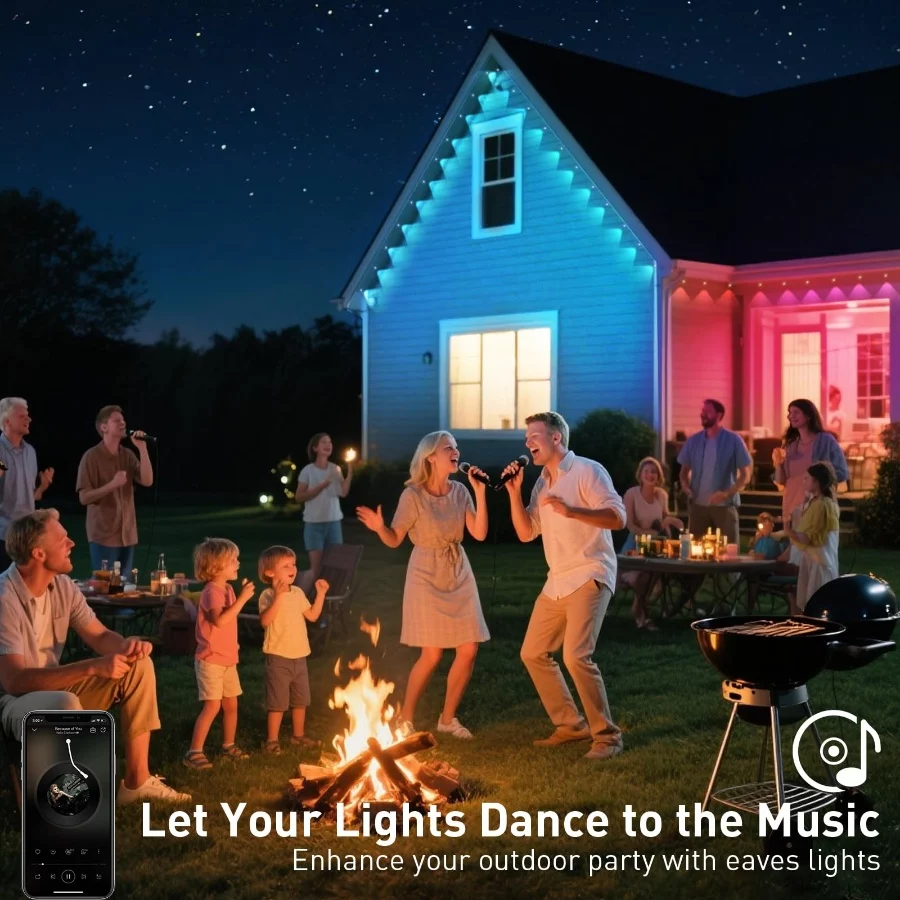 100FT Permanent Outdoor Lights Waterproof, Smart RGB Eaves Lights with AppRemote Control, DIY Scene - 04 100FT Permanent Outdoor Lights Waterproof Smart RGB Eaves Lights with AppRemote Control DIY Scene 04