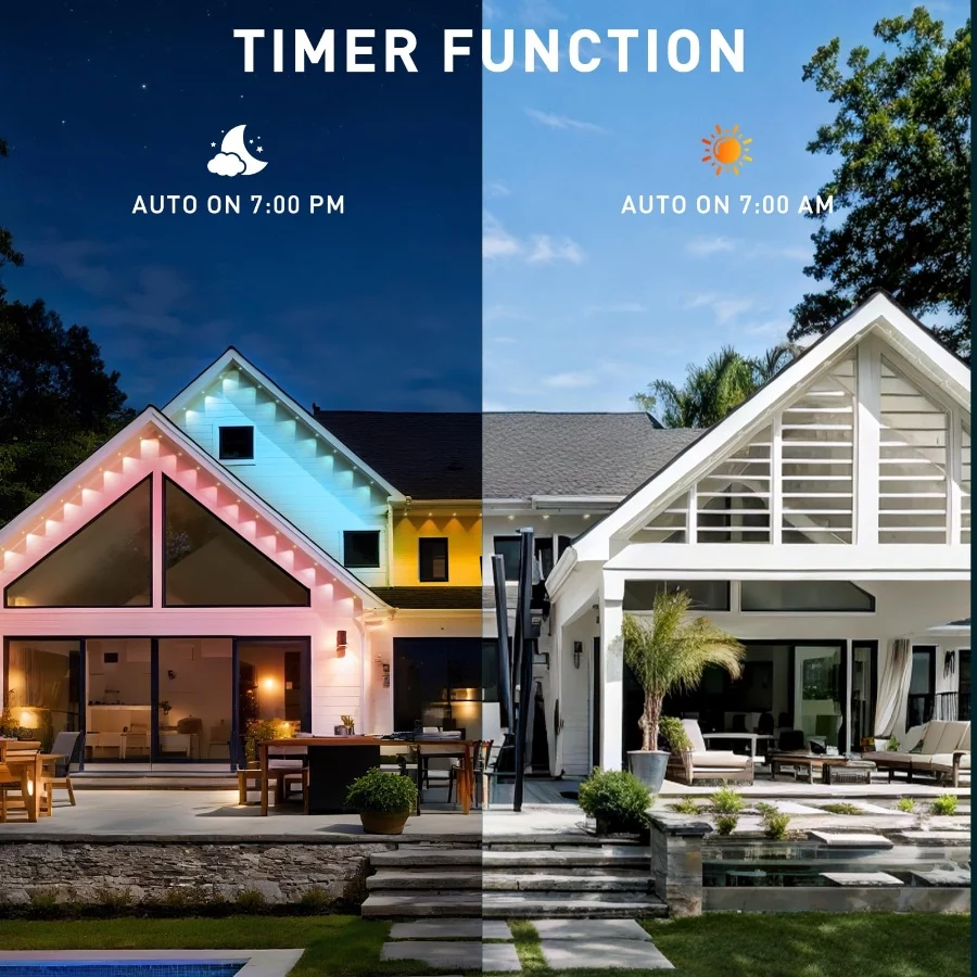 100FT Permanent Outdoor Lights Waterproof, Smart RGB Eaves Lights with AppRemote Control, DIY Scene - 06 100FT Permanent Outdoor Lights Waterproof Smart RGB Eaves Lights with AppRemote Control DIY Scene 06