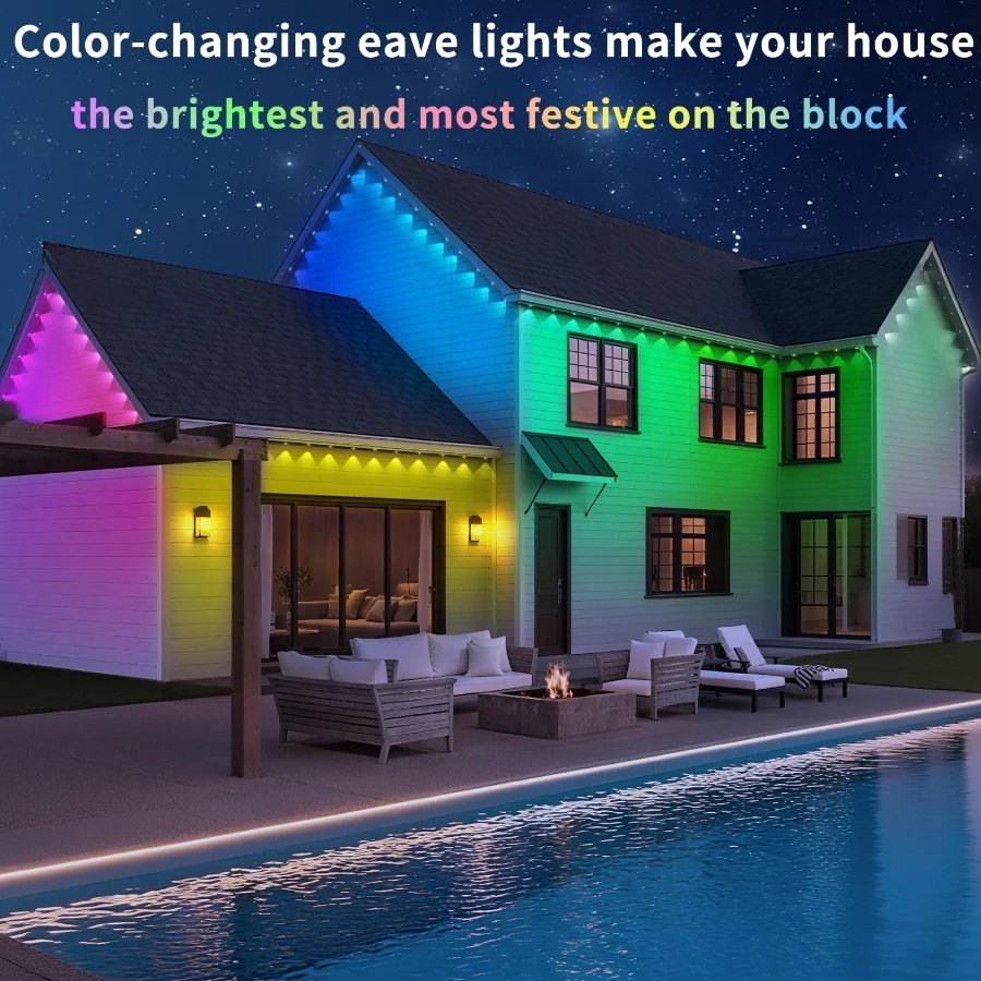 100FT Permanent Outdoor Lights Waterproof, Smart RGB Eaves Lights with AppRemote Control, DIY Scene - 07 100FT Permanent Outdoor Lights Waterproof Smart RGB Eaves Lights with AppRemote Control DIY Scene 07