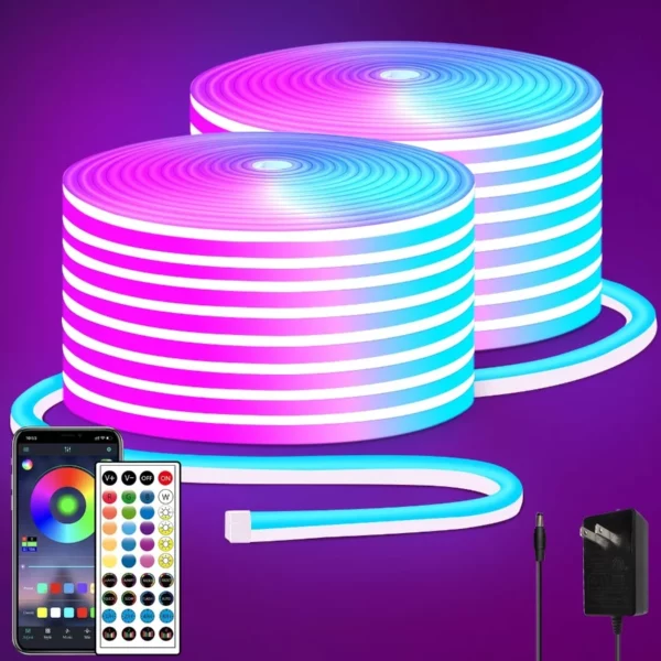 100FT RGB LED Neon Rope Lights 24V IP65 Waterproof, Flexible Neon Strip with APP/Remote Control for Indoor Outdoor Decor