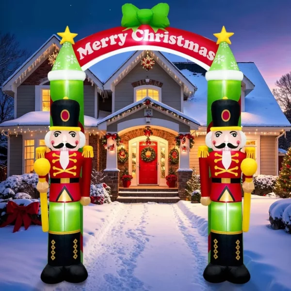 10FT Christmas Inflatable Nutcracker Soldier Archway with Built-in LEDs, Blow Up Outdoor Yard Lawn Garden Xmas Decor Waterproof